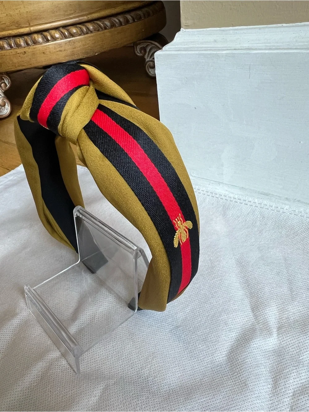 Striped Knot Headband in Mustard, Black & Red